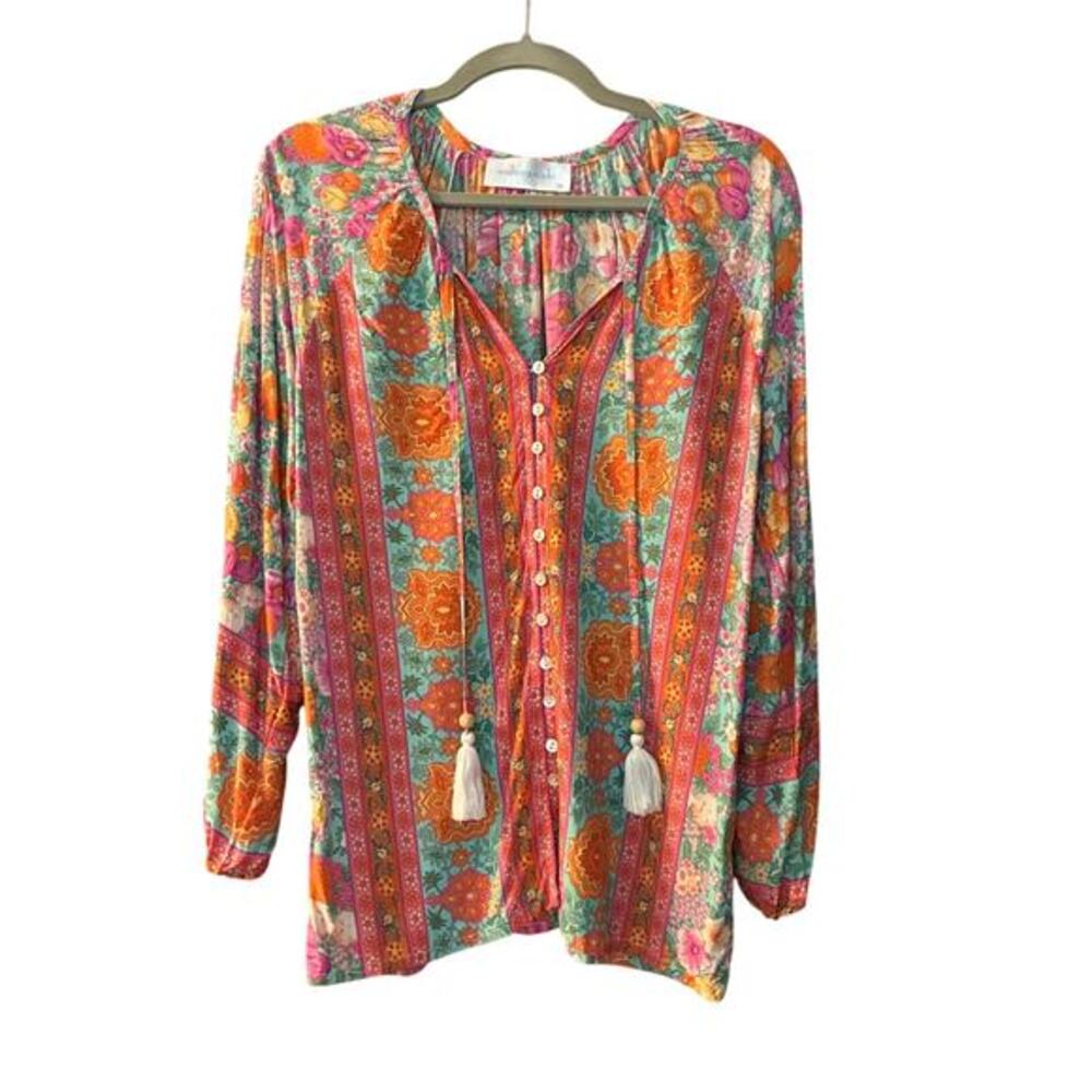 Walker & Wade Sonia Blouse XS Julep Floral Button Front $158 NWOT‎